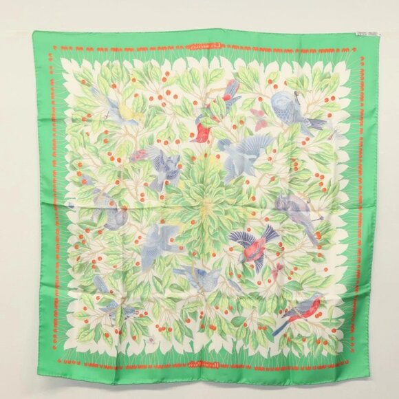HERMES Carre 90 Scarf ""Les merises"" Silk Green Auth 135497 - Picture 14 of 14